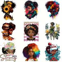 9pcs Queen Printing Iron On Heat Transfer Stickers For Men Melanin Queen Patches