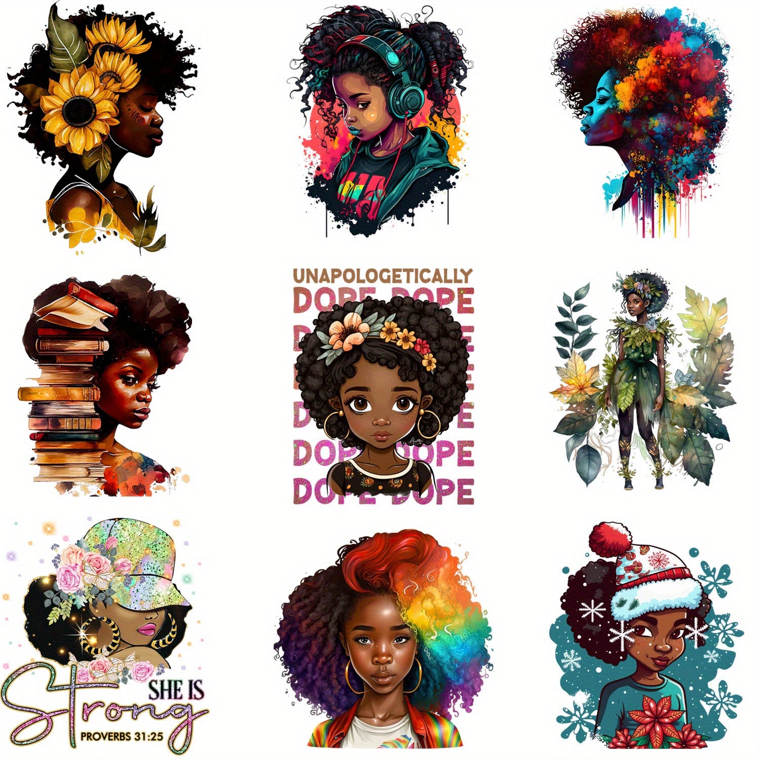 9pcs Queen Printing Iron On Heat Transfer Stickers For Men Melanin Queen Patches