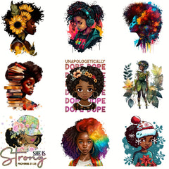 9pcs Queen Printing Iron On Heat Transfer Stickers For Men Melanin Queen Patches