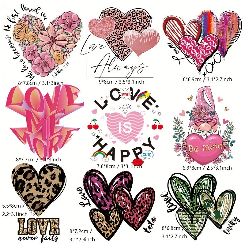 9pcs Heart Iron On Vinyl Patches Love Clothing DIY Decoration