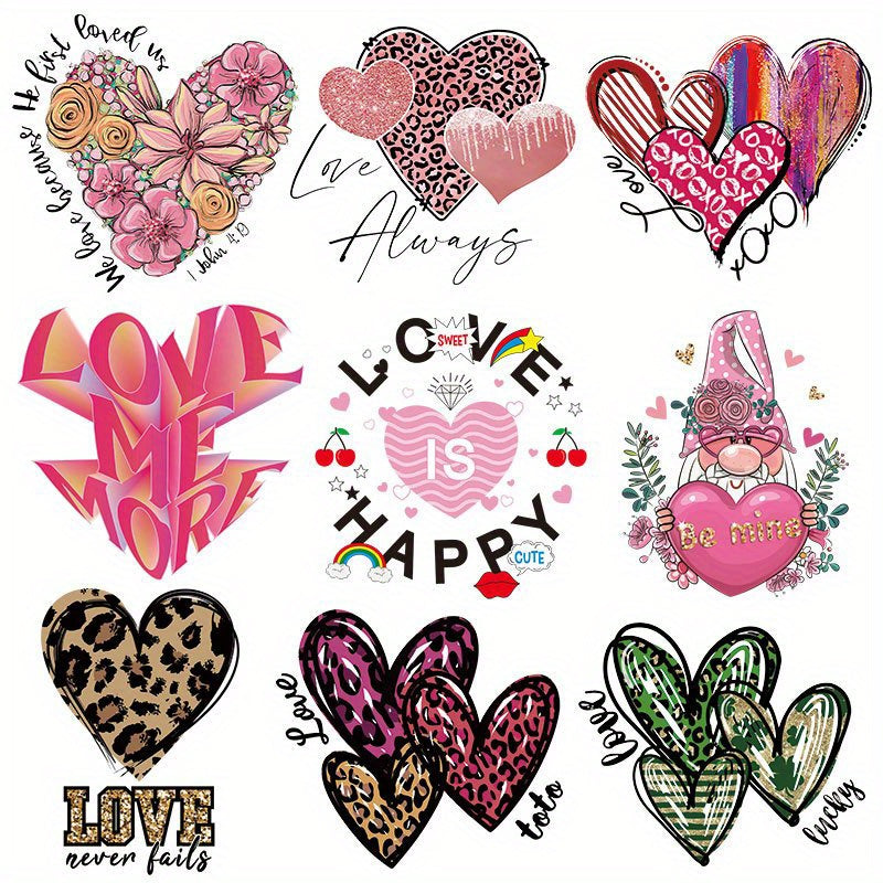 9pcs Heart Iron On Vinyl Patches Love Clothing DIY Decoration