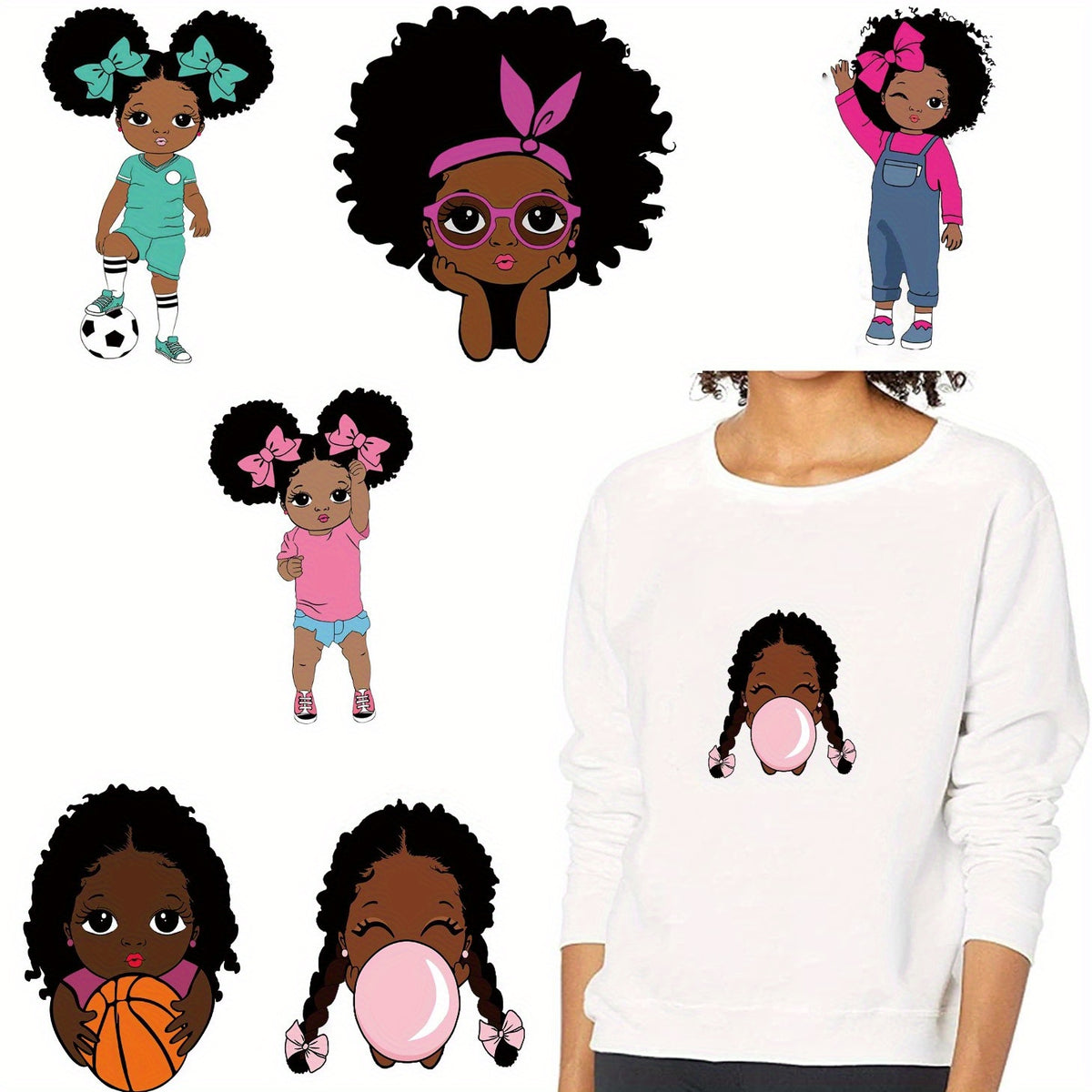 6pcs Heat Transfer Vinyl Stickers Iron On Patches for T Shirt - J