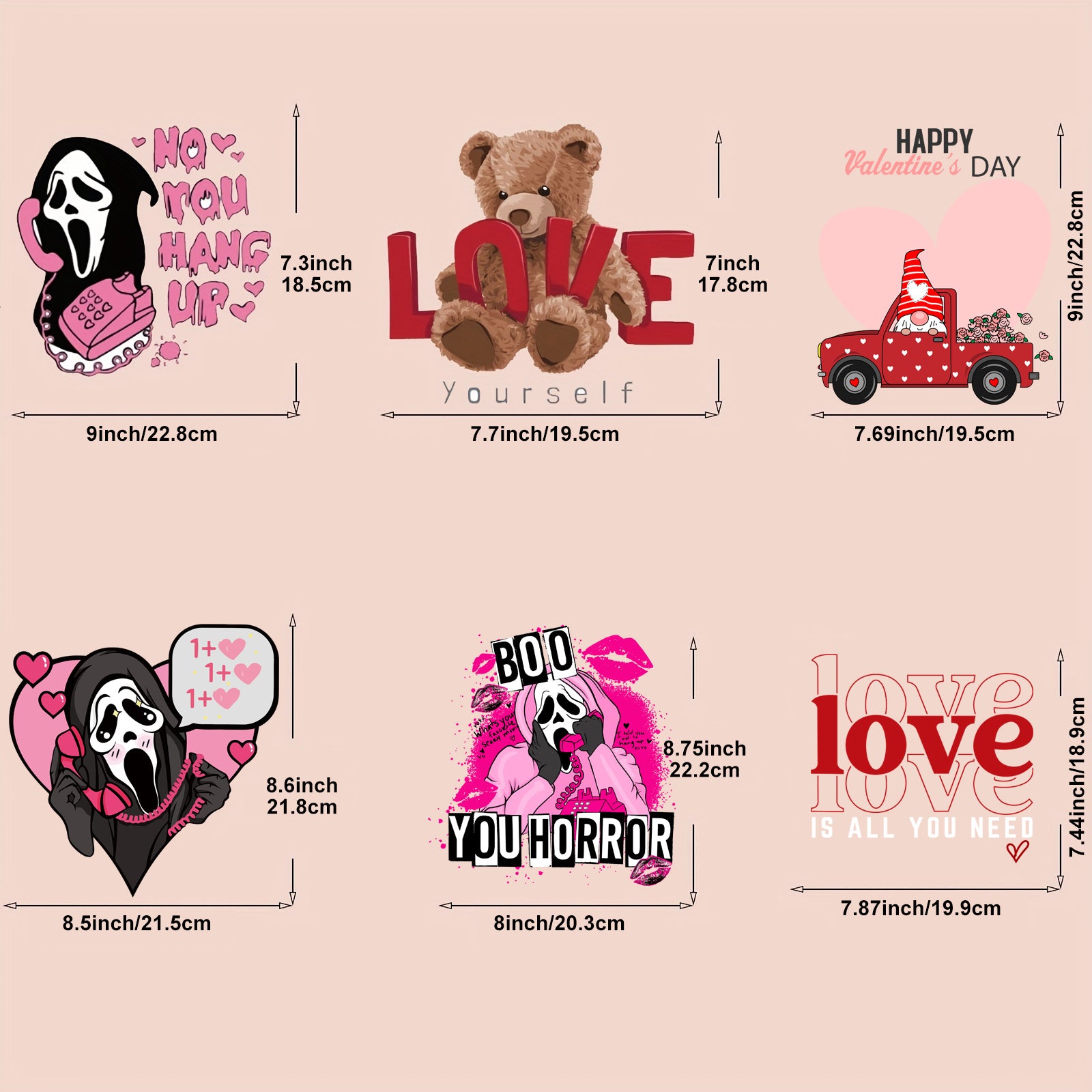6pcs Bear Ghost Graphic Iron On Transfer Decals For Men