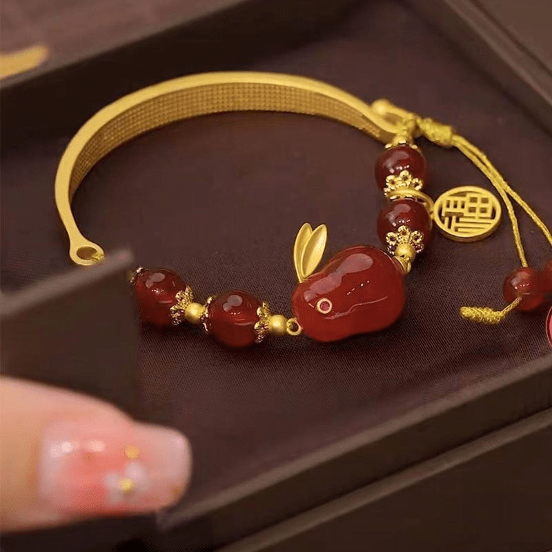 Jade Rabbit Half Bracelet Fresh Blessing Card Red Agate for Girlfriends