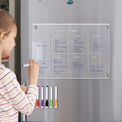 Acrylic Magnetic Weekly Calendar For Fridge + 6 Dry Erase Markers