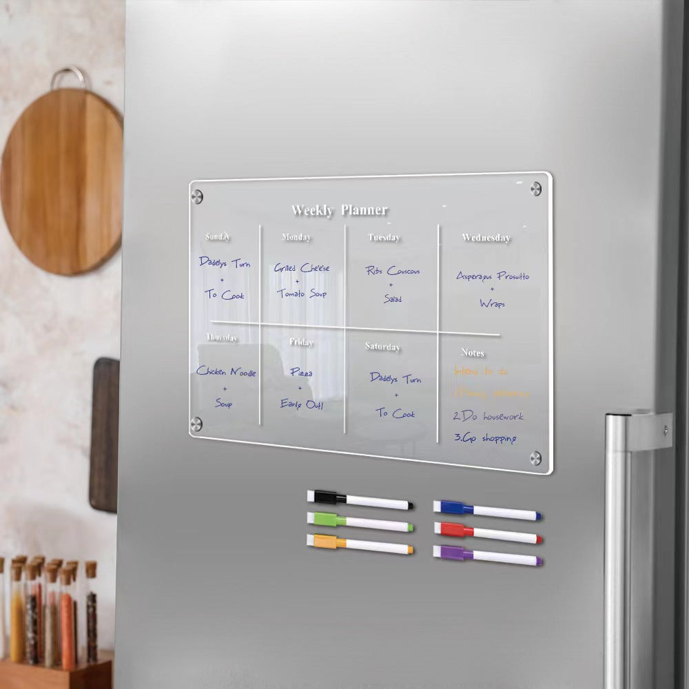 Acrylic Magnetic Weekly Calendar For Fridge + 6 Dry Erase Markers