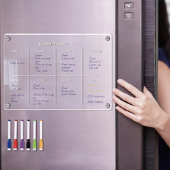Acrylic Magnetic Weekly Calendar For Fridge + 6 Dry Erase Markers