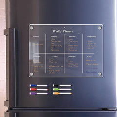 Acrylic Magnetic Weekly Calendar For Fridge + 6 Dry Erase Markers