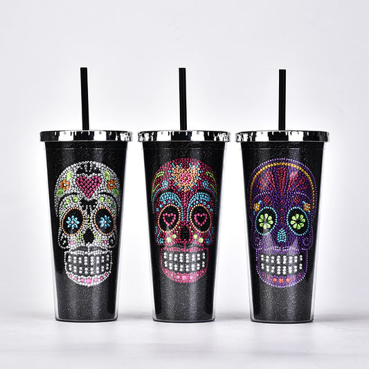 24oz Skull Tumbler with Lid and Straw - Ideal for All Drinks and Halloween Decor