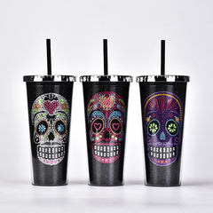 24oz Skull Tumbler with Lid and Straw - Ideal for All Drinks and Halloween Decor