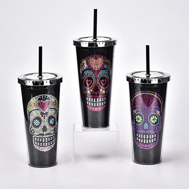 24oz Skull Tumbler with Lid and Straw - Ideal for All Drinks and Halloween Decor