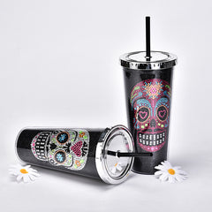 24oz Skull Tumbler with Lid and Straw - Ideal for All Drinks and Halloween Decor
