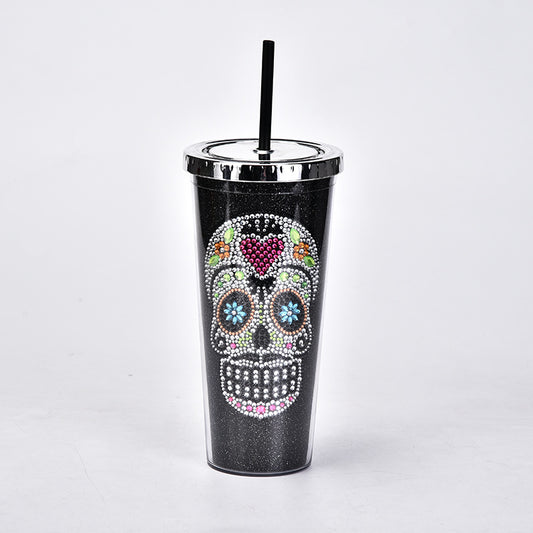 24oz Skull Tumbler with Lid and Straw - Ideal for All Drinks and Halloween Decor
