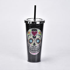 24oz Skull Tumbler with Lid and Straw - Ideal for All Drinks and Halloween Decor