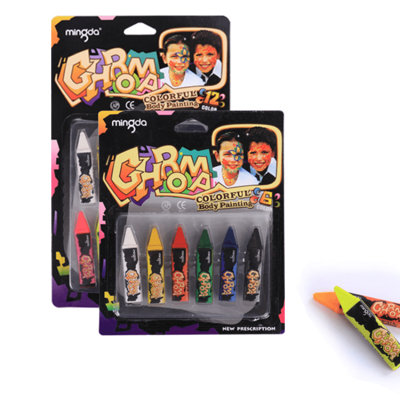 6 Tone 12 Suck Card Fans Face Paint Halloween Makeup Pen Dot DIY Body Painting