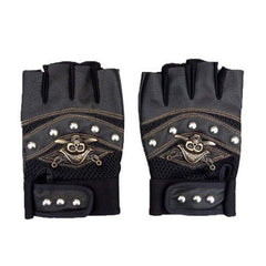 PU Leather Skull Punk Driving Motorcycle Biker Fingerless Gloves