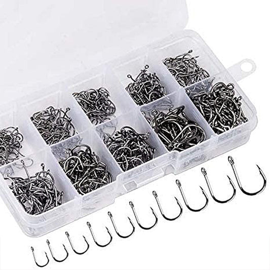 500pcs High Carbon Steel Fishing Hooks Set 10 Sizes Barbed