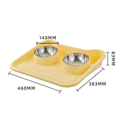 Stainless Steel Double Cat Feeder Bowls With Mat