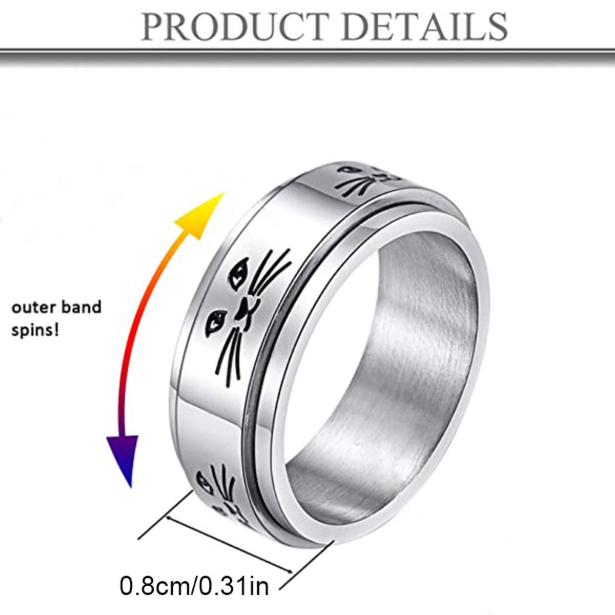 Anxiety Ring Catti Face Two Classic Colors Rotatable Jewelry