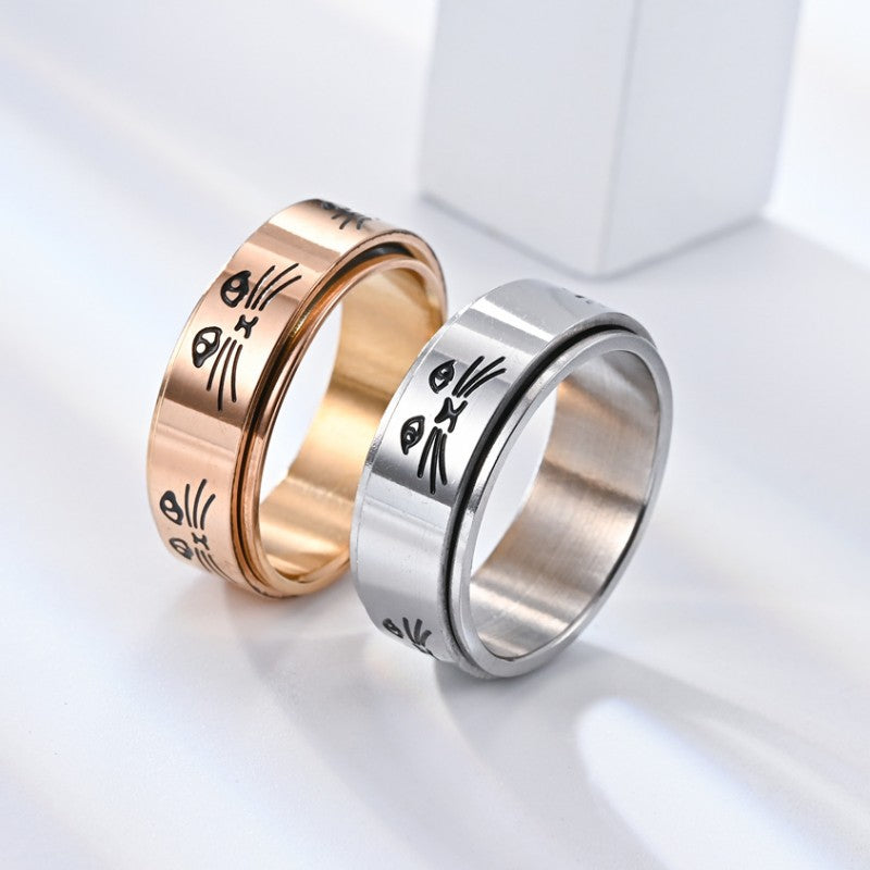 Anxiety Ring Catti Face Two Classic Colors Rotatable Jewelry