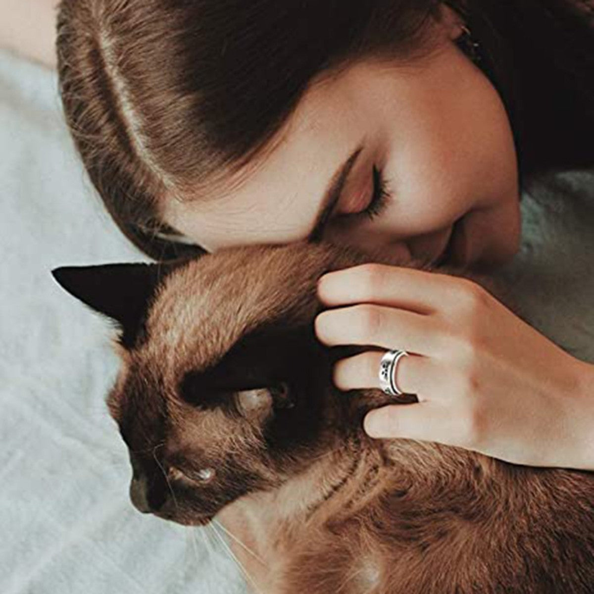 Anxiety Ring Catti Face Two Classic Colors Rotatable Jewelry