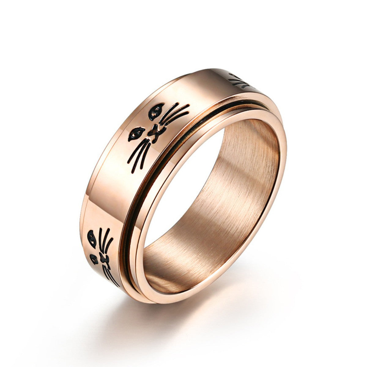 Anxiety Ring Catti Face Two Classic Colors Rotatable Jewelry
