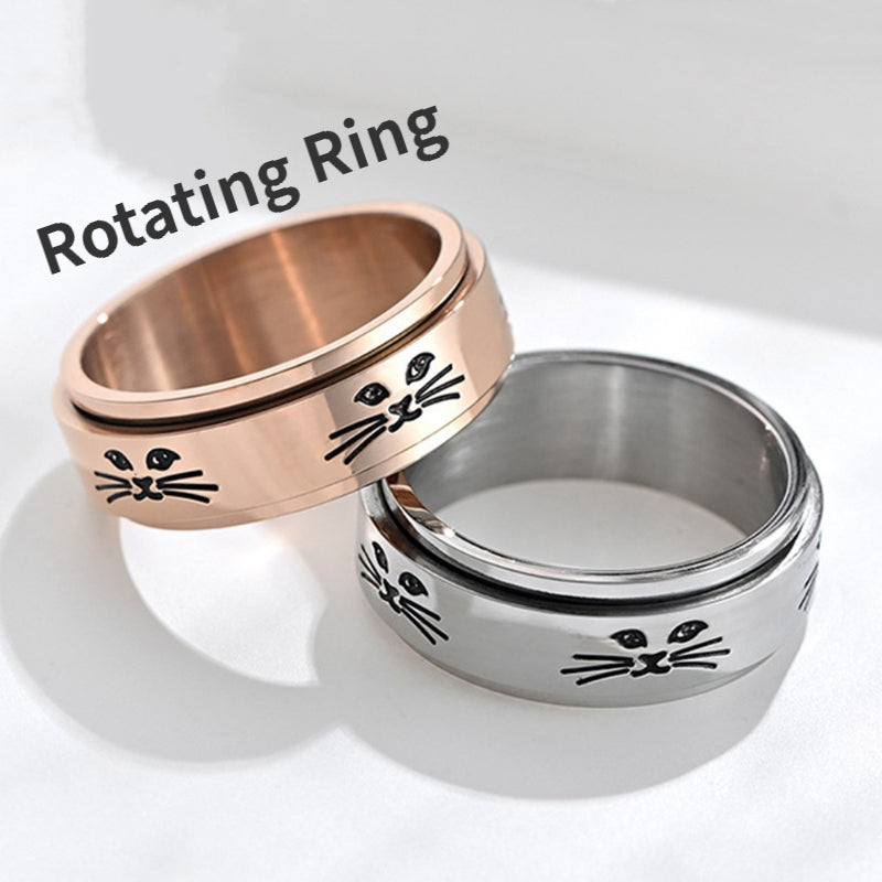 Anxiety Ring Catti Face Two Classic Colors Rotatable Jewelry