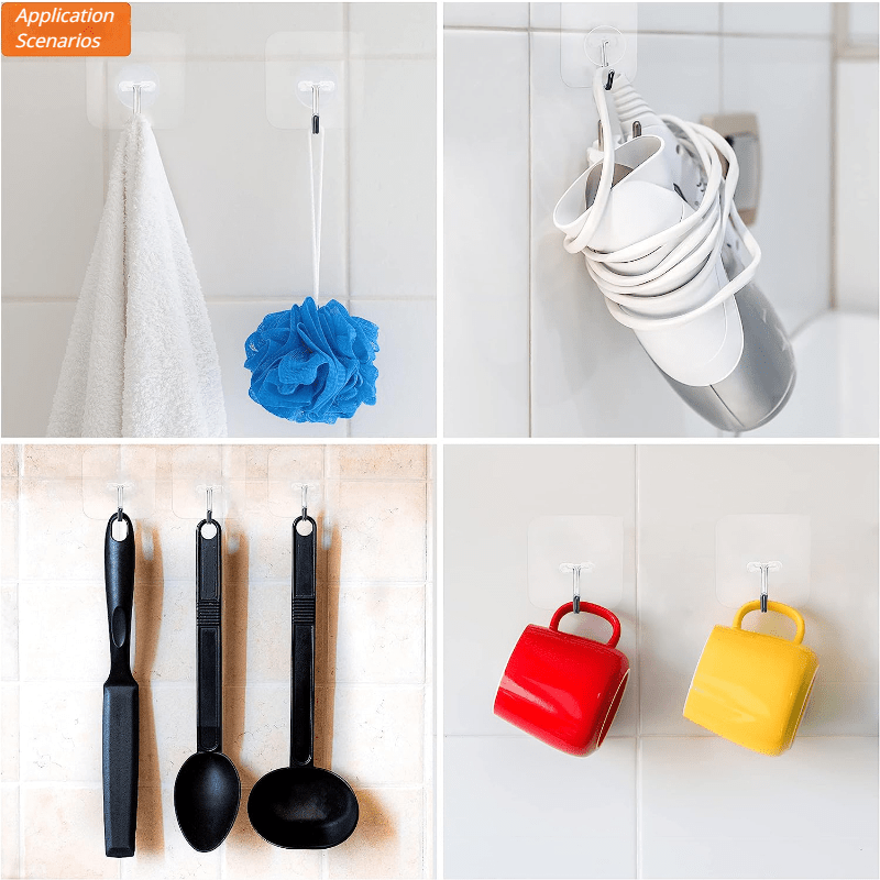 16pcs Adhesive Hooks Heavy Duty Coat Hooks Waterproof and Oilproof