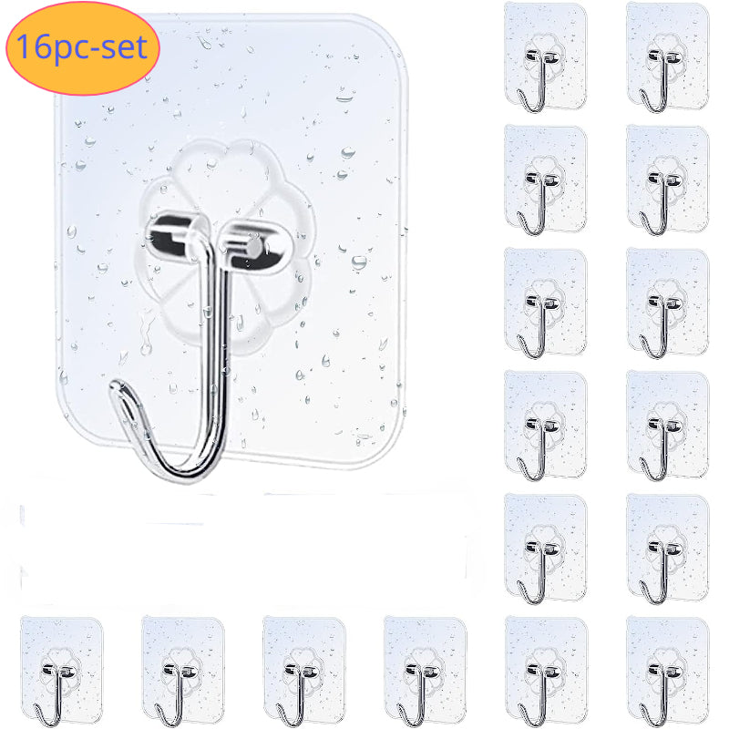16pcs Adhesive Hooks Heavy Duty Coat Hooks Waterproof and Oilproof