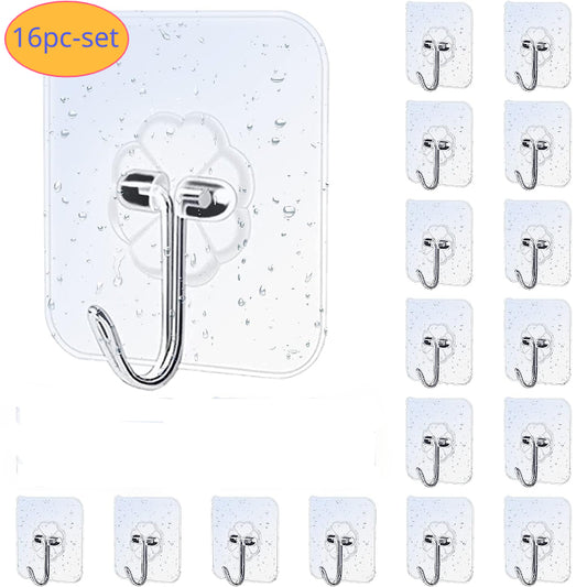 16pcs Adhesive Hooks Heavy Duty Coat Hooks Waterproof and Oilproof