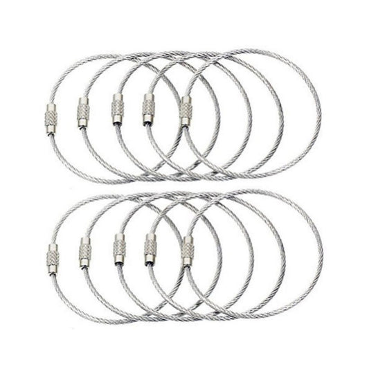 10pcs Stainless Steel Wire Keychain Tag Rope Screw Lock Ring