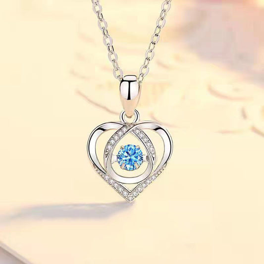 Heart Pendant Necklace with Rhinestone Decoration