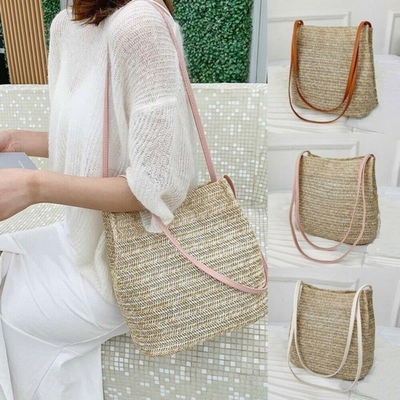 Vintage Straw Woven Hobo Bag Bohemian Tote Beach Shoulder Handbag