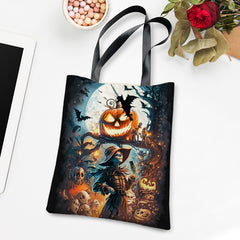 Horror Witch Canvas Tote Bag Large Capacity Lightweight Shoulder Bag