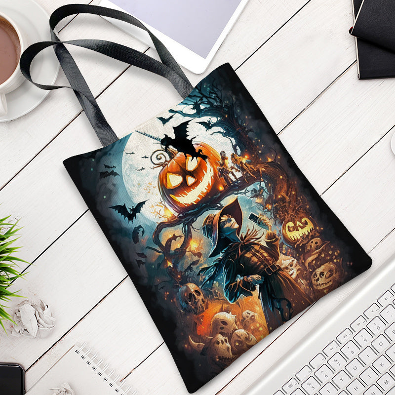 Horror Witch Canvas Tote Bag Large Capacity Lightweight Shoulder Bag