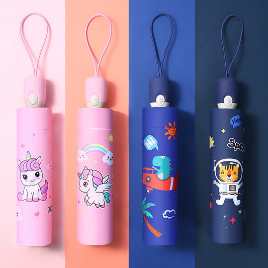 Children Umbrella Windproof Folding Reflective Stripe Cartoon Unicorn