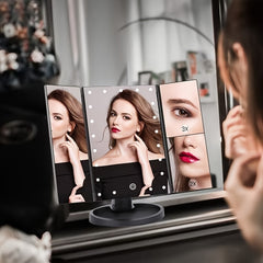 LED Makeup Vanity Mirror 2X 3X Magnification Touch Control Trifold Portable