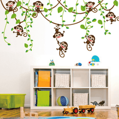 Monkey Climbing Trees Waterproof Door Paste PVC Cartoon Wall Stickers