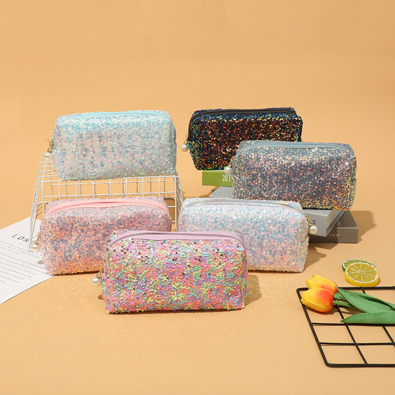Sequin Makeup Bag Portable Cosmetic Case for Women Small Pouch