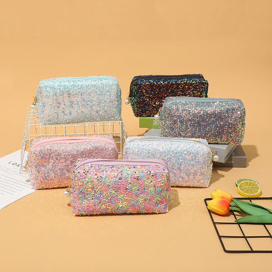 Sequin Makeup Bag Portable Cosmetic Case for Women Small Pouch