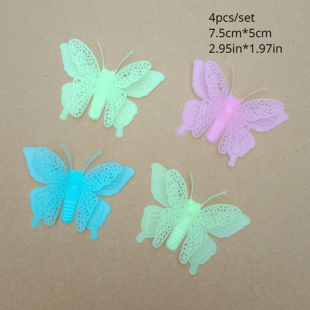 4pcs Luminous Butterfly Wall Stickers 3D Decorative Student Art Decor