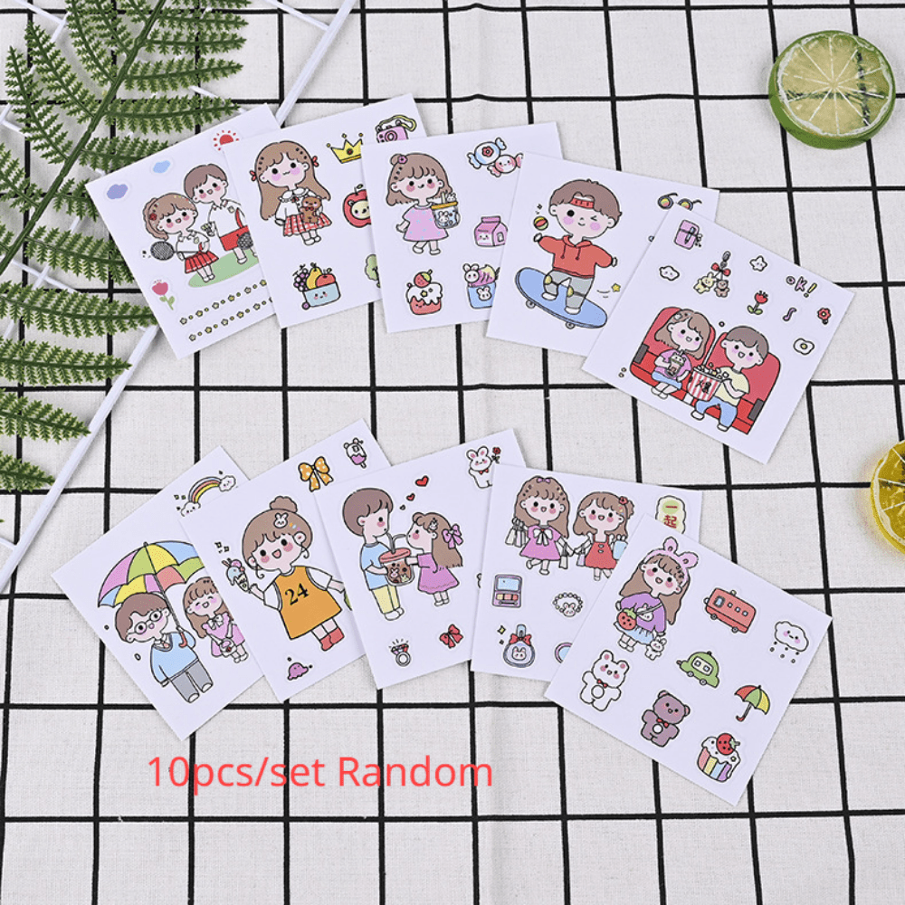 10pcs Random Cartoon PVC Waterproof Pencil Case Label Stickers