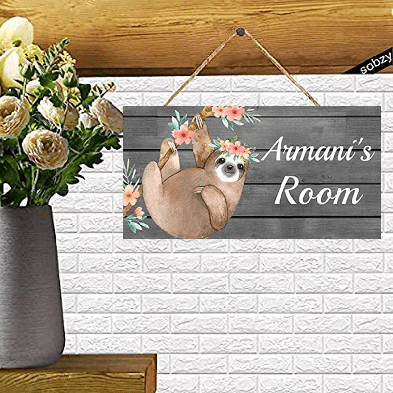 Floral Sloth Door Nursery Decorative Wood Sign