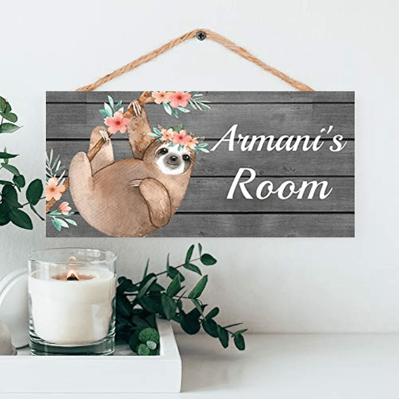Floral Sloth Door Nursery Decorative Wood Sign