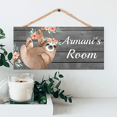 Floral Sloth Door Nursery Decorative Wood Sign