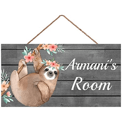Floral Sloth Door Nursery Decorative Wood Sign