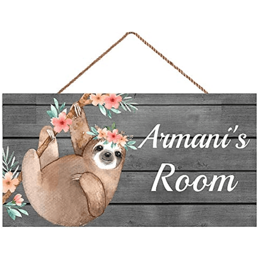 Floral Sloth Door Nursery Decorative Wood Sign