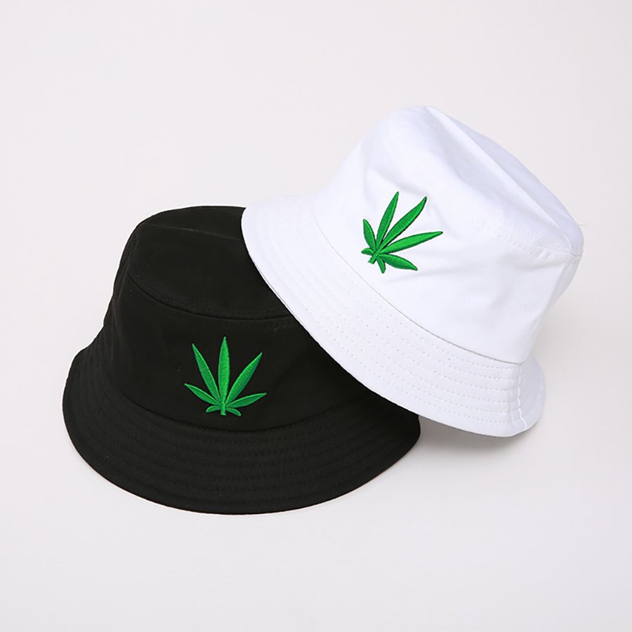 Leaf Embroidery Bucket Hat for Men Women Sun Protection