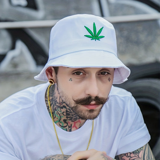 Leaf Embroidery Bucket Hat for Men Women Sun Protection