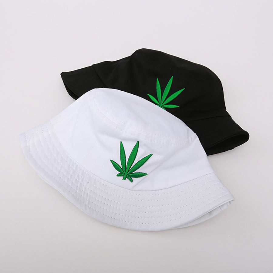 Leaf Embroidery Bucket Hat for Men Women Sun Protection